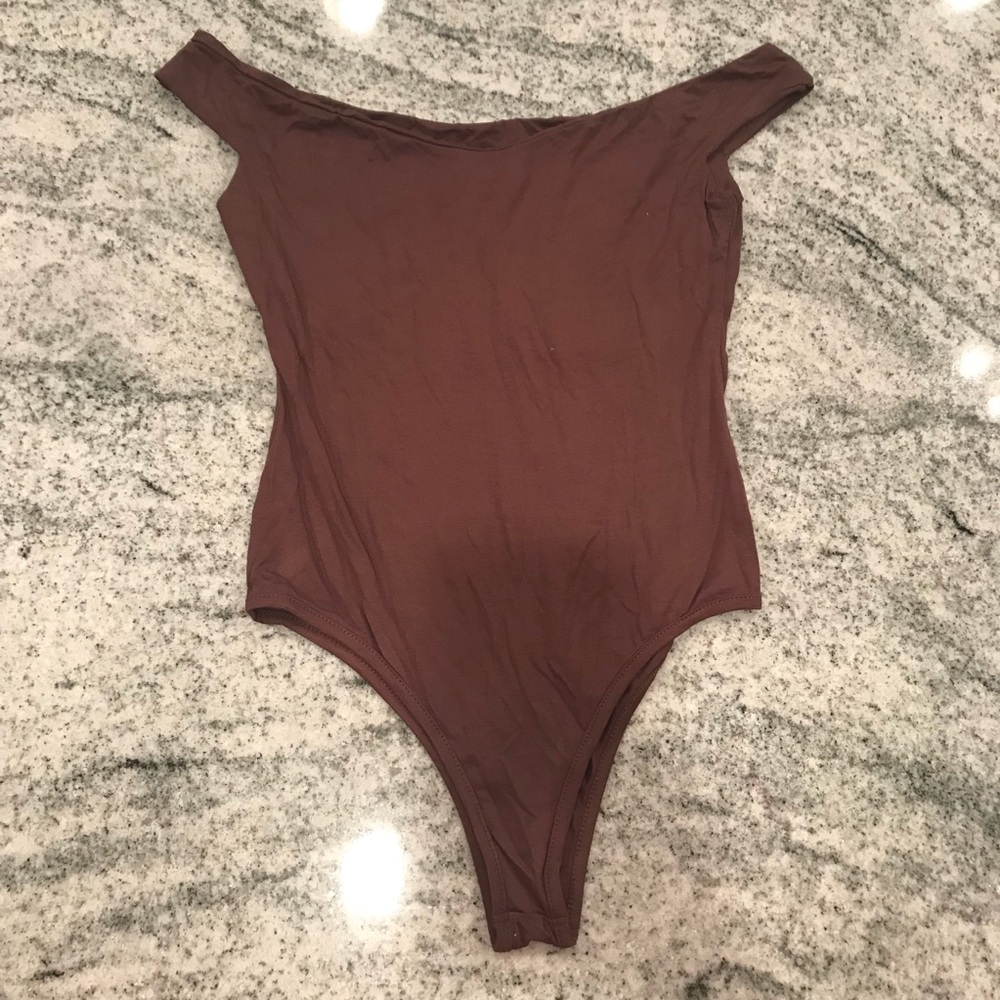 Brown off the shoulder bodysuit